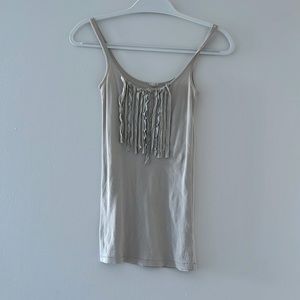 JCREW soft grey tank with ruffle detail